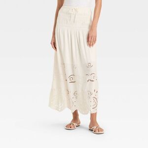 Future Collective - Women's High-RIse Embroidered Eyelet Drop Waist A- Cream